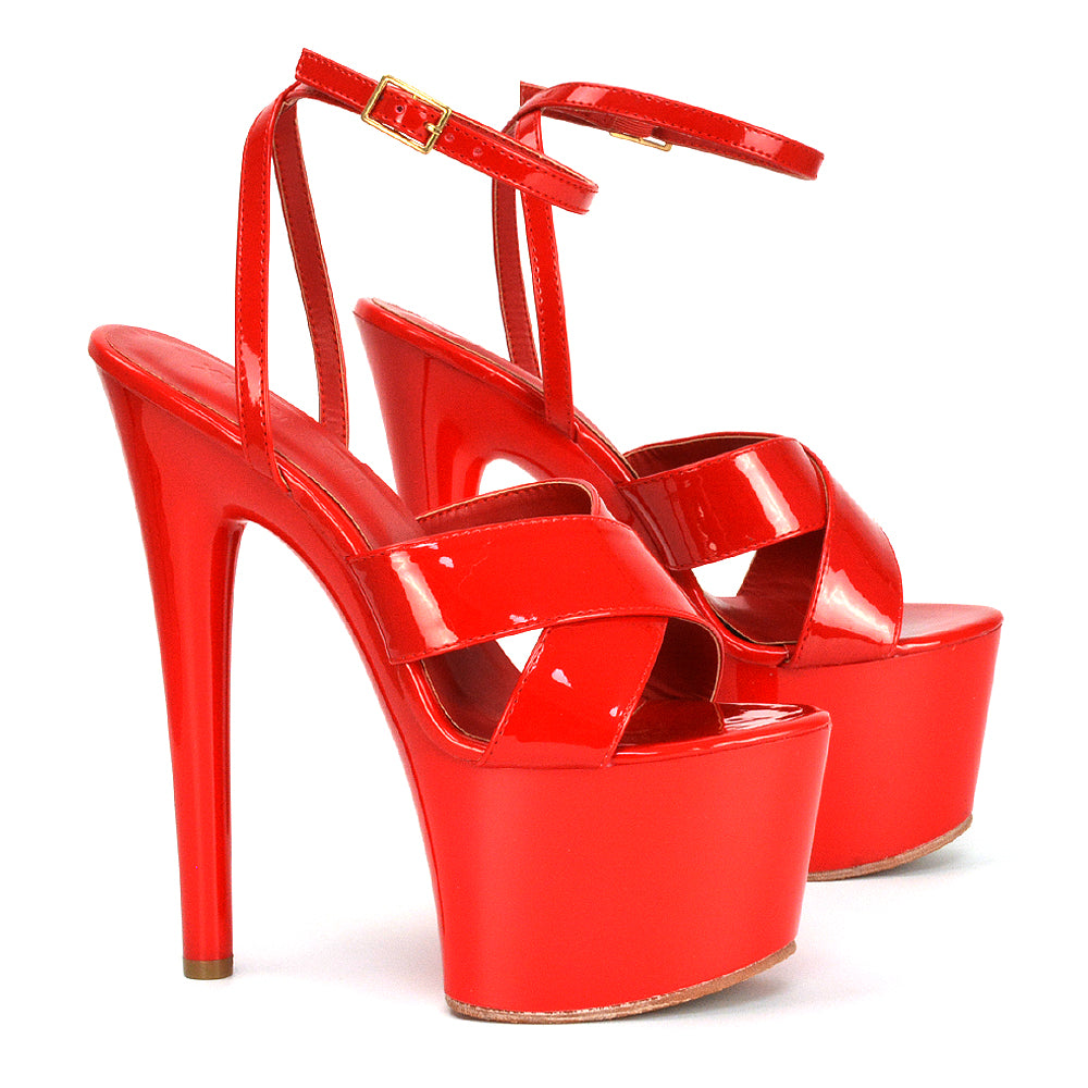Red strappy platform heels hotsell