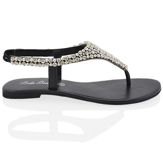 black | XY London | black sandals,black flat sandals,black diamante sandals,black diamante flat sandals