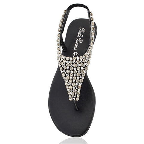 black | XY London | black sandals,black flat sandals,black diamante sandals,black diamante flat sandals