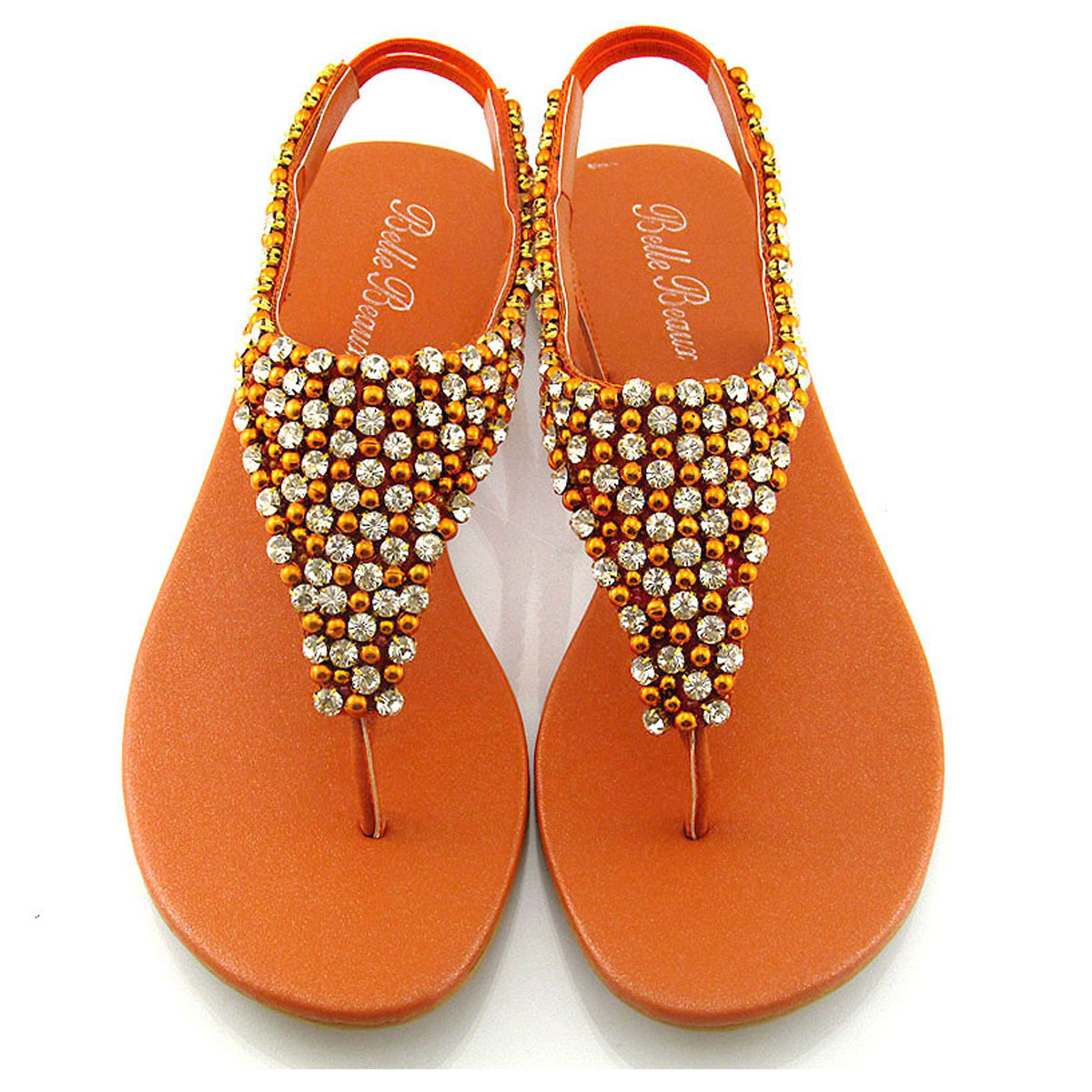 orange | XY London | orange sandals, orange flat sandals, orange diamante sandals, orange diamante flat sandals