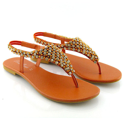 orange | XY London | orange sandals, orange flat sandals, orange diamante sandals, orange diamante flat sandals