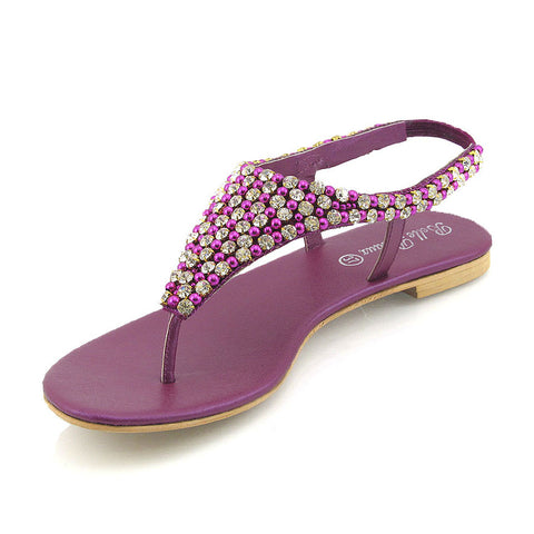 purple | XY London | purple sandals, purple flat sandals, purple diamante sandals, purple diamante flat sandals