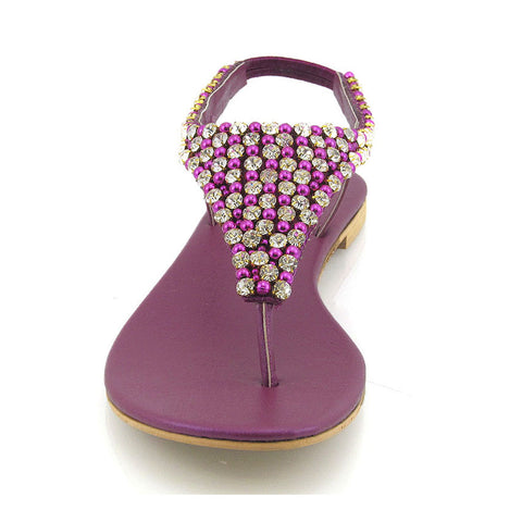 purple | XY London | purple sandals, purple flat sandals, purple diamante sandals, purple diamante flat sandals