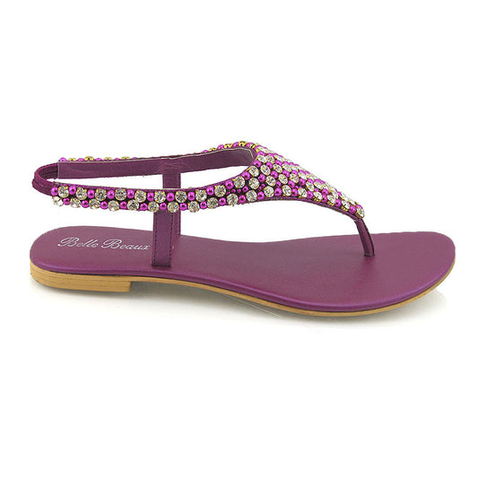 purple | XY London | purple sandals, purple flat sandals, purple diamante sandals, purple diamante flat sandals