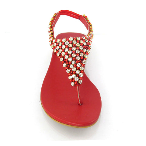 red | XY London | red sandals, red flat sandals, red diamante sandals, red diamante flat sandals