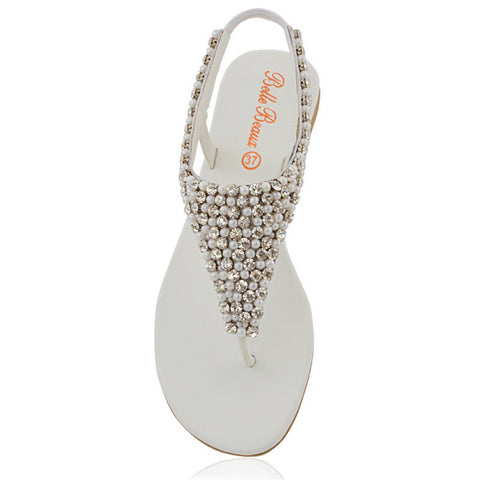 white | XY London | white sandals,white flat sandals,white diamante sandals,white diamante flat sandals