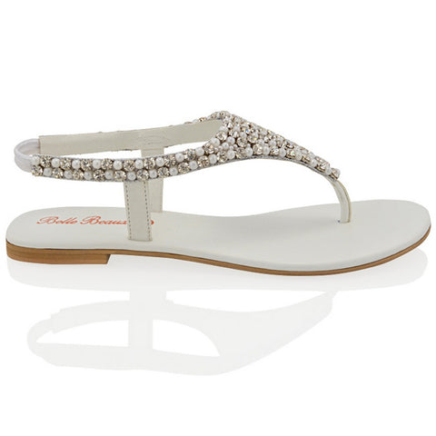 white | XY London | white sandals,white flat sandals,white diamante sandals,white diamante flat sandals