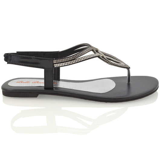 BLACK | XY London | flat diamante sandals , flat sandals for women,sandals with straps ,summer sandals for women