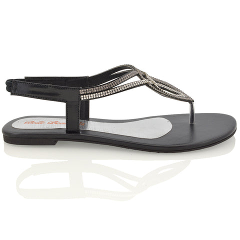 BLACK | XY London | flat diamante sandals , flat sandals for women,sandals with straps ,summer sandals for women