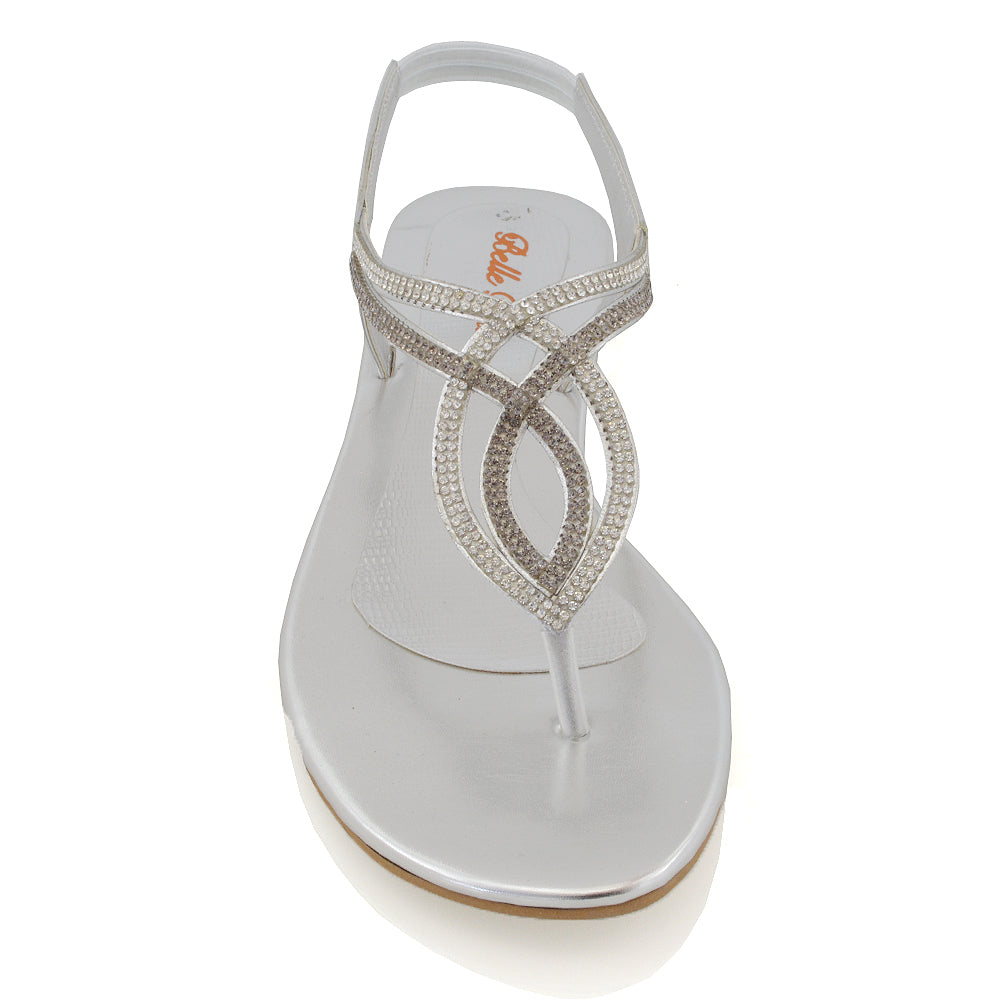 SILVER | XY London | diamante sandals , women's flat sandals ,sandals with straps , flat diamante sandals ,summer sandals for women , holiday wear