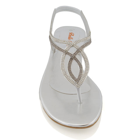 SILVER | XY London | diamante sandals , women's flat sandals ,sandals with straps , flat diamante sandals ,summer sandals for women , holiday wear