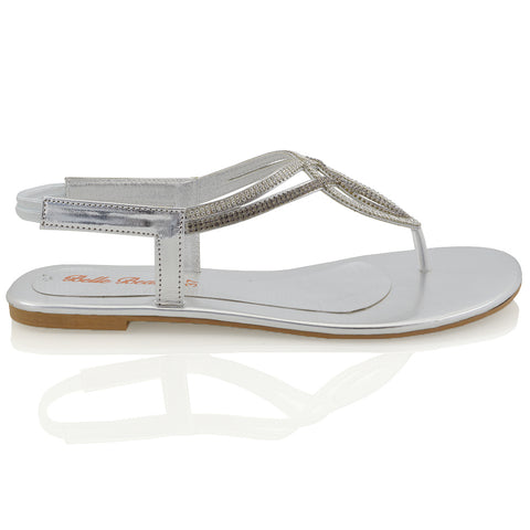 SILVER | XY London | diamante sandals , women's flat sandals ,sandals with straps , flat diamante sandals ,summer sandals for women , holiday wear