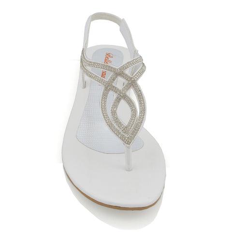 white | XY London | diamante sandals , women's flat sandals ,sandals with straps , flat diamante sandals ,summer sandals for women , holiday wear