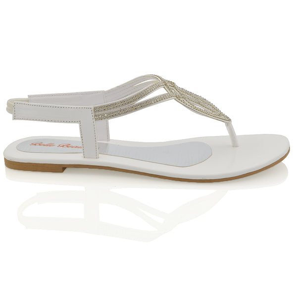 Arabella Diamante Detail Sling Back Strappy Low Heel Toe Post Flat Sandals