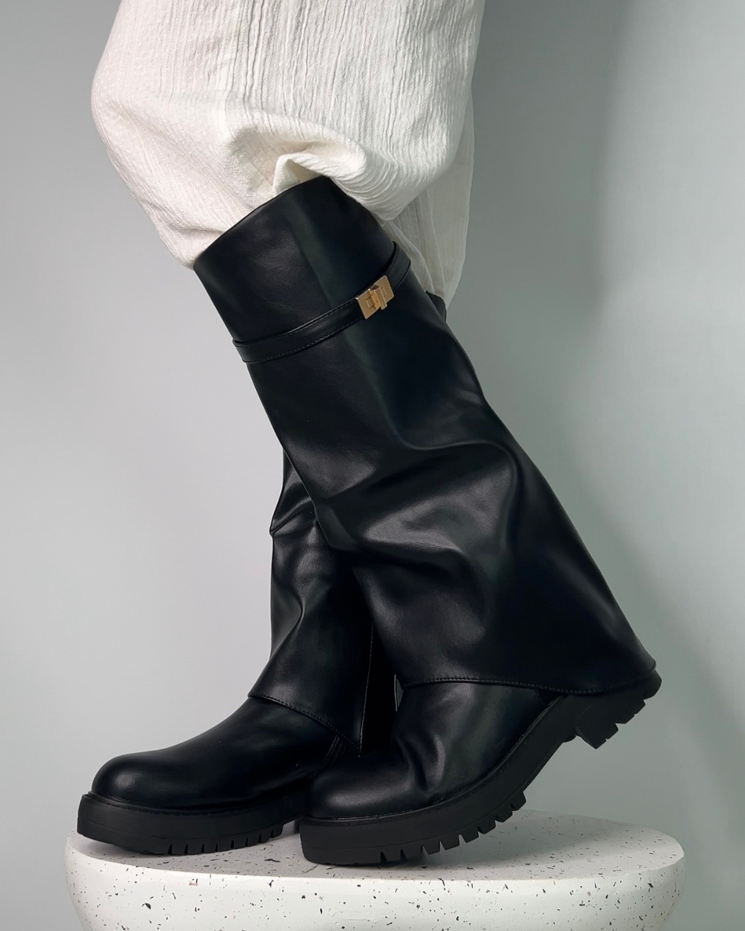 fold over boots black