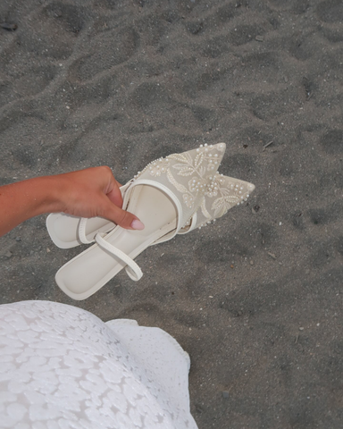 ivory high heel embrioidered court shoes