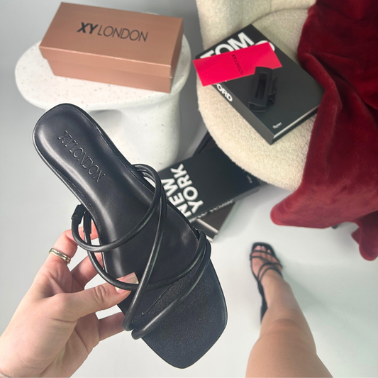 black strappy sandals, black slip on strappy sliders, holiday sandals, summer sandals