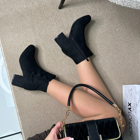 black ankle boots, black block heeled boots, going out boots, high heel ankle boots, zip up ankle boots