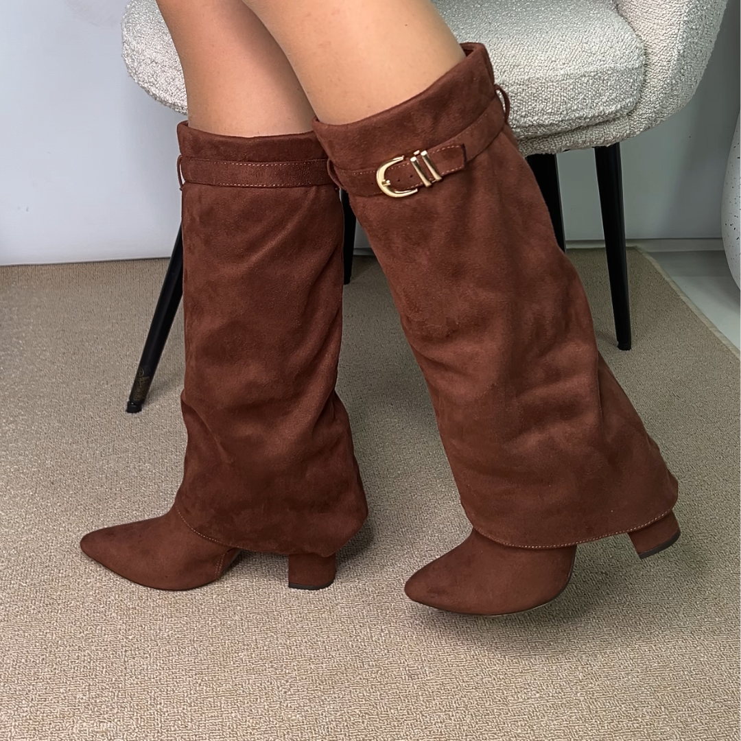 brown suede boots, going out boots, women's suede boots, women's brown boots, suede fold over boots, fold over suede boots