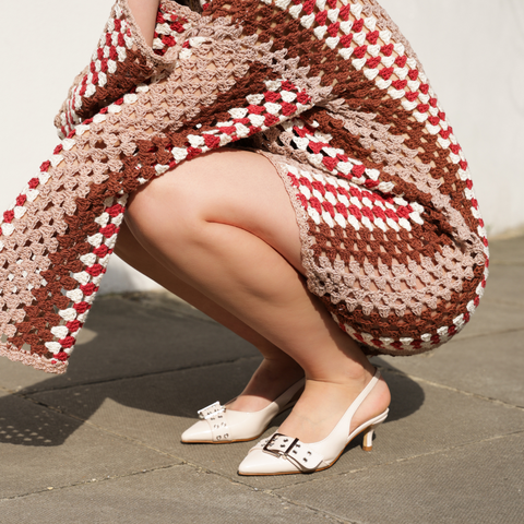 heeled sandals, buckle heels, women's holiday heels, holiday heels, crochet dress outfit