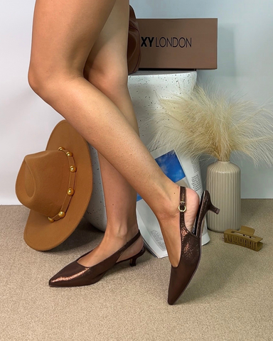 brown metallic heels