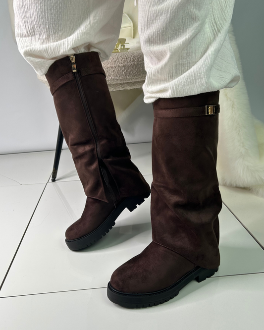 brown knee high suede boots