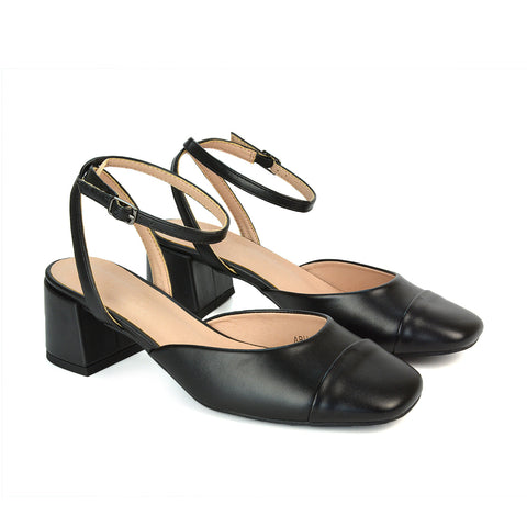black court shoes, black mid block heel court shoes, court shoes, mid block heel court shoes