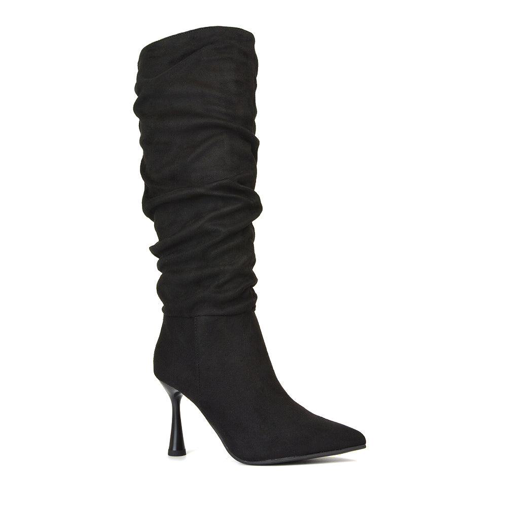 Black Ruched Knee High Boots, Knee High Boots Black, Ruched Knee High Boots, Knee High Boots UK