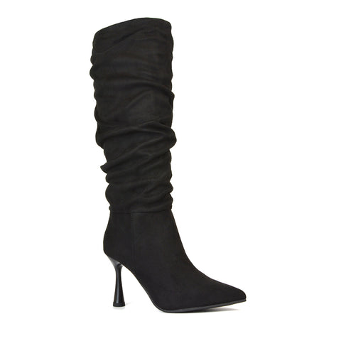 Black Ruched Knee High Boots, Knee High Boots Black, Ruched Knee High Boots, Knee High Boots UK