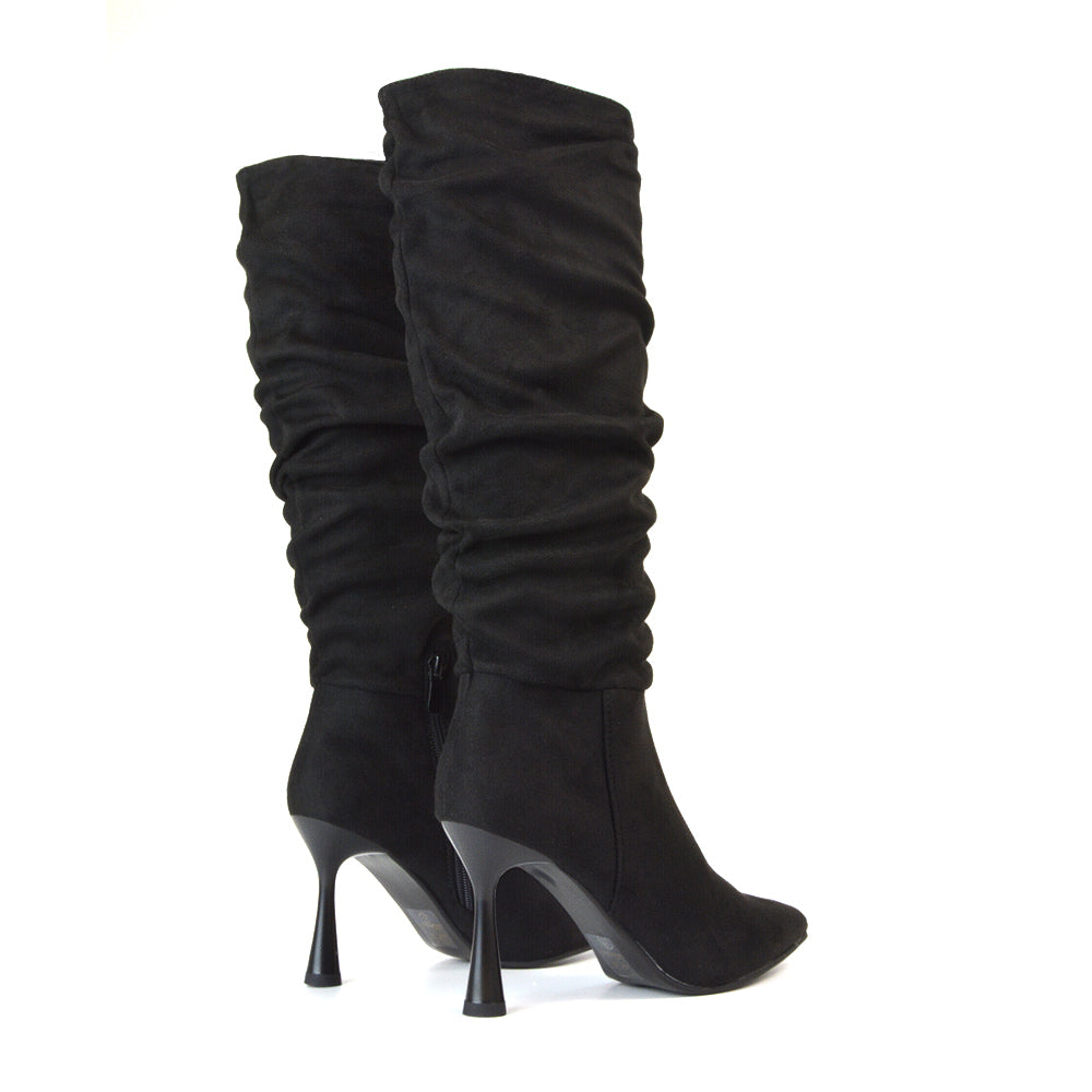 Black High Heel Knee High Boots, Black Pointed Toe Boots, High Heel Knee High Boots, Pointed Toe Boots