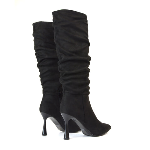 Black High Heel Knee High Boots, Black Pointed Toe Boots, High Heel Knee High Boots, Pointed Toe Boots