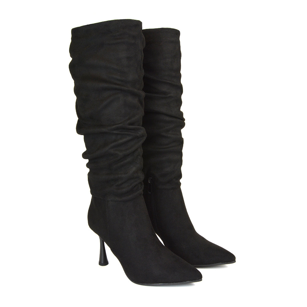Black Pointed Toe Knee High Boots, Black Stiletto Knee High Boots, Pointed Toe Knee High Boots, Stiletto Knee High Boots