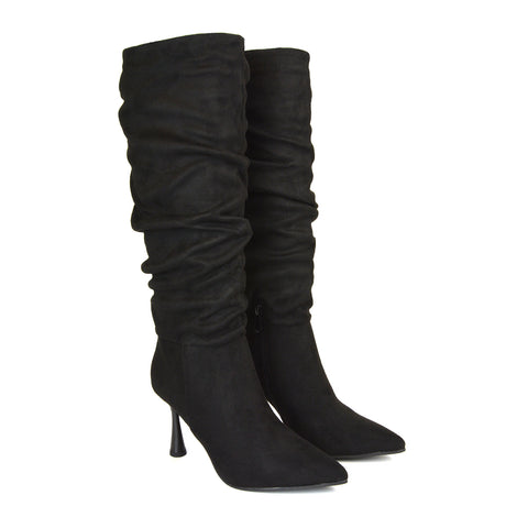 Black Pointed Toe Knee High Boots, Black Stiletto Knee High Boots, Pointed Toe Knee High Boots, Stiletto Knee High Boots