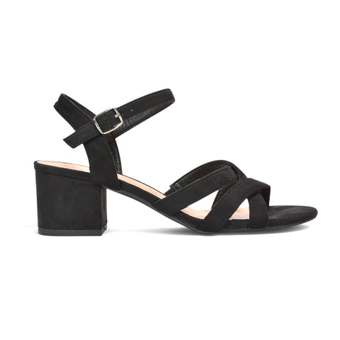 black ankle strap mid block heel sandals