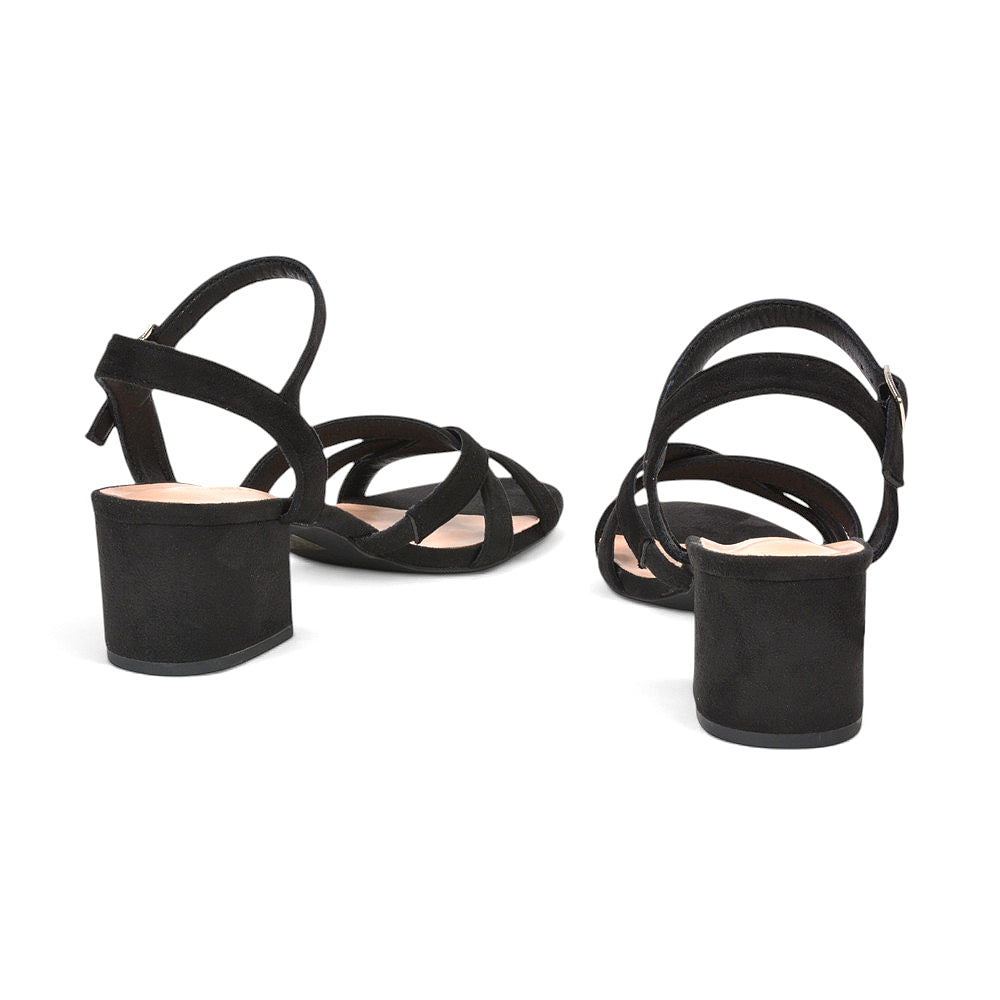 black ankle strap block heel sandals