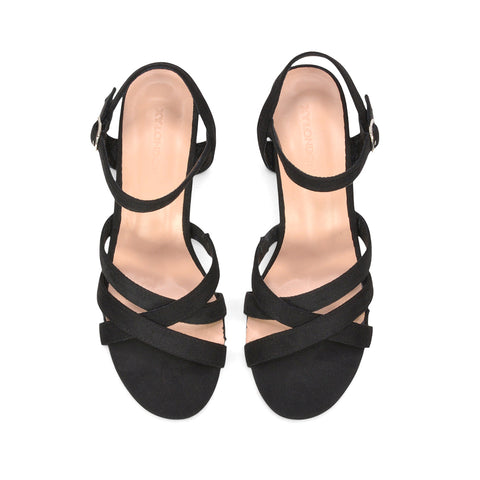 comfortable black ankle strap mid heel sandals

