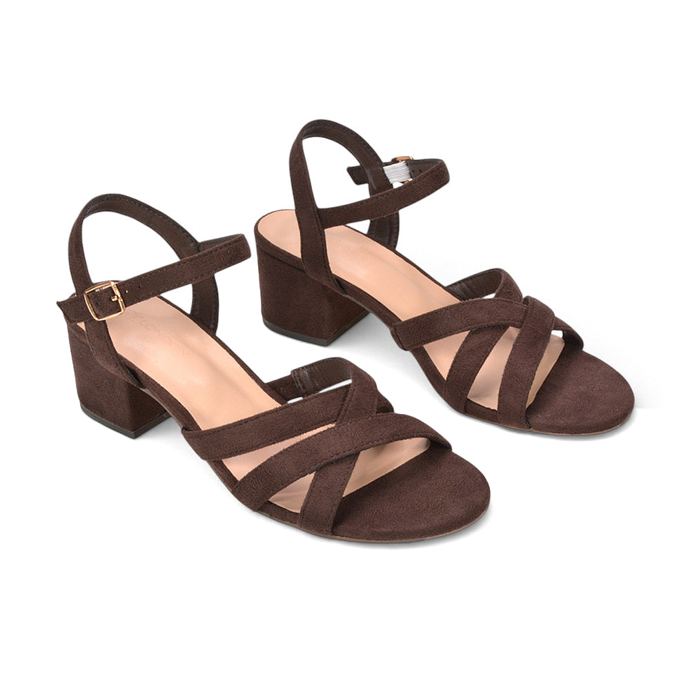 comfortable brown ankle strap block heel sandals