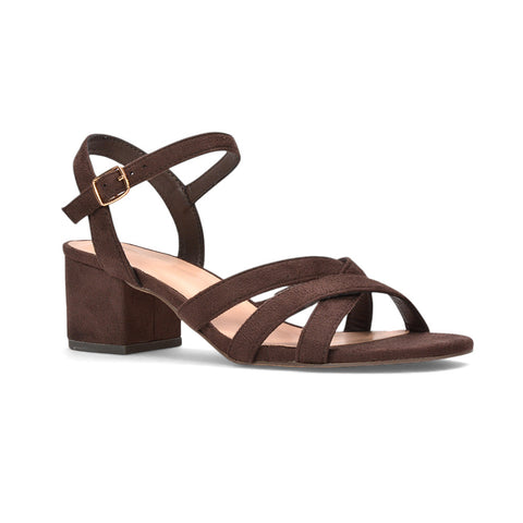 brown adjustable strap block heel sandals