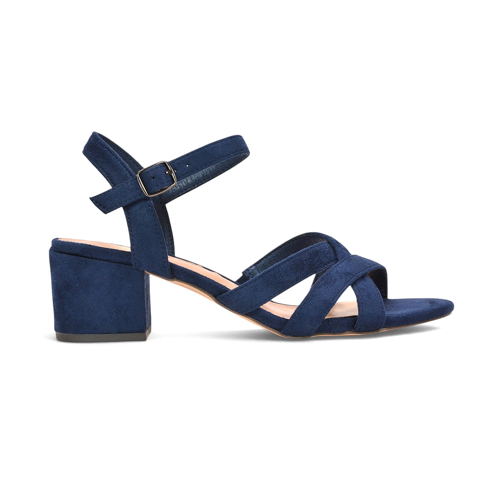 navy ankle strap mid block heel sandals