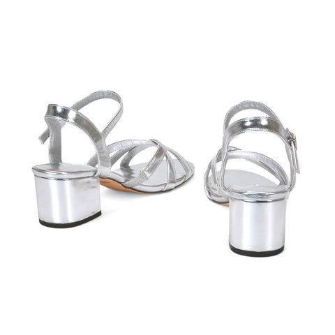 buy silver ankle strap block heel sandals

