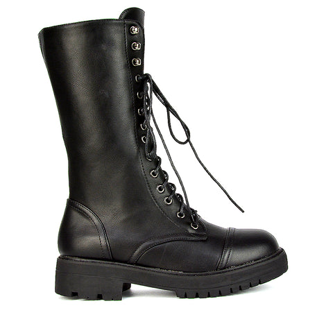 Comfortable black combat boots for walking, Women's black boots with chunky rubber sole