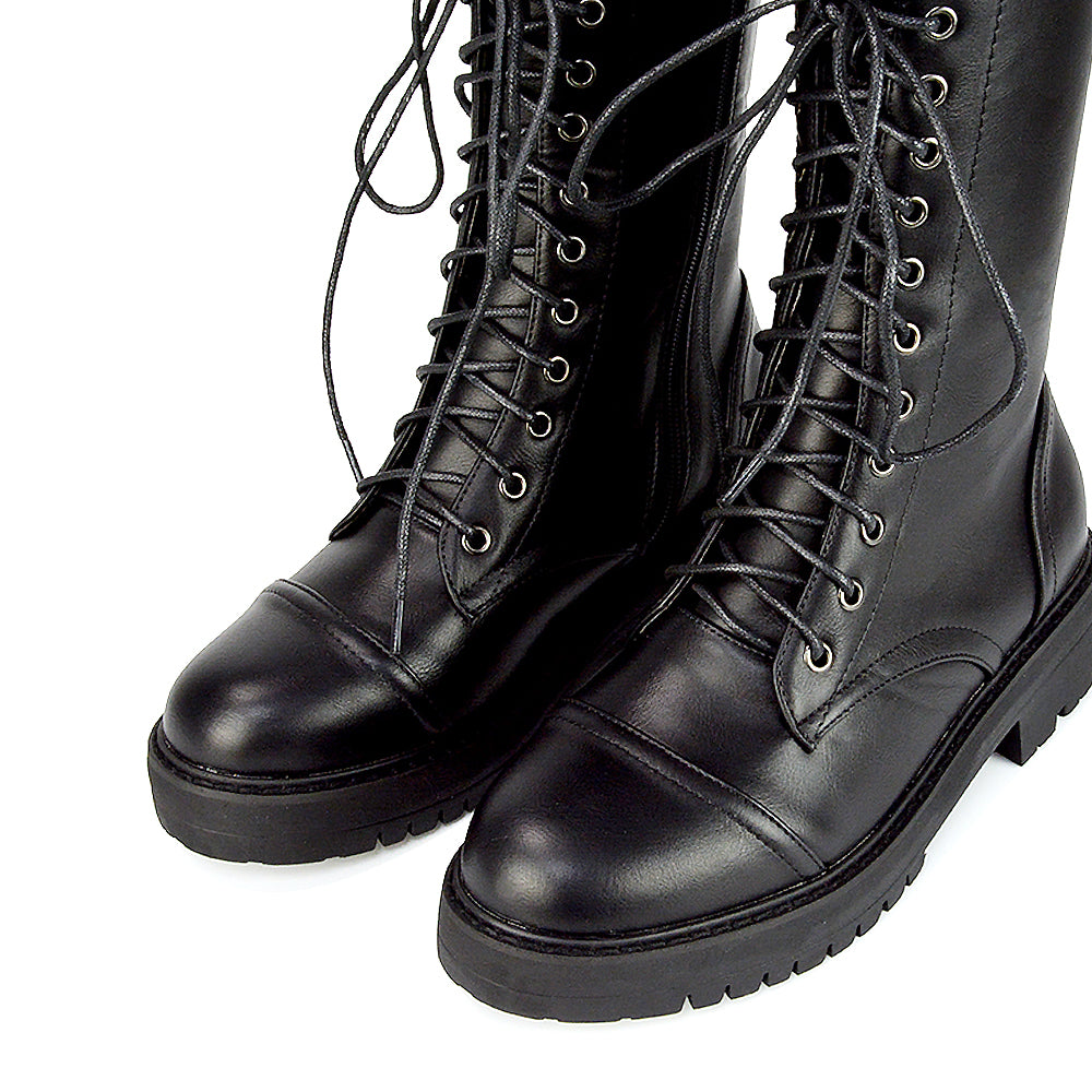 Women's black military style boots, Black lace-up boots