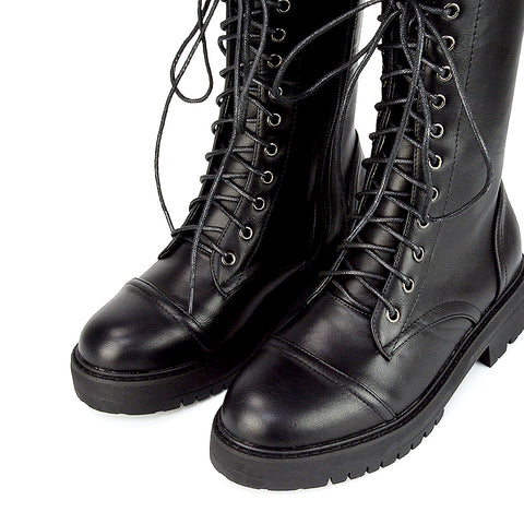 Women's black military style boots, Black lace-up boots