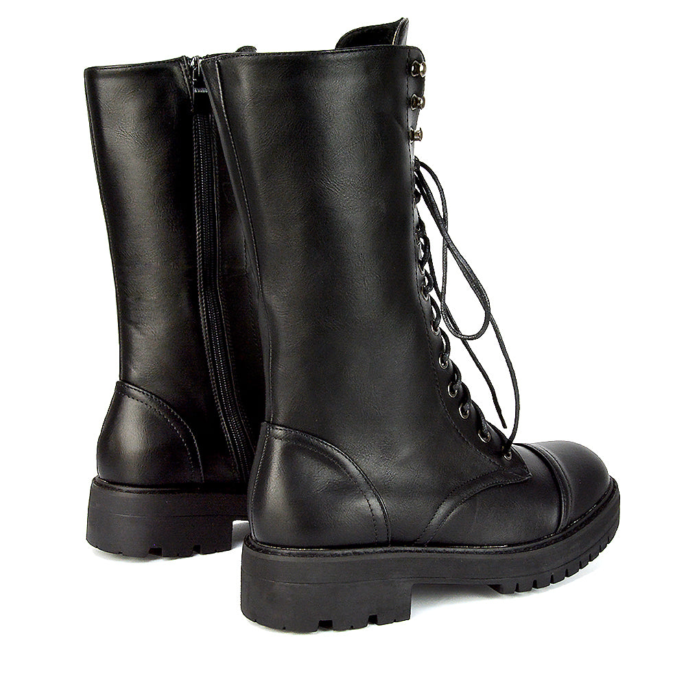 Mid-calf black boots, Black lace-up leather boots for everyday wear