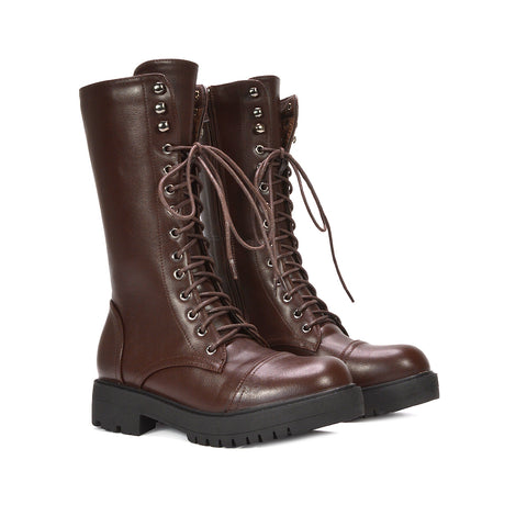 Brown combat boots, Women's brown mid-calf combat boots