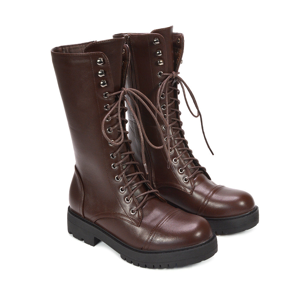 Brown military biker boots for women, Brown biker boots