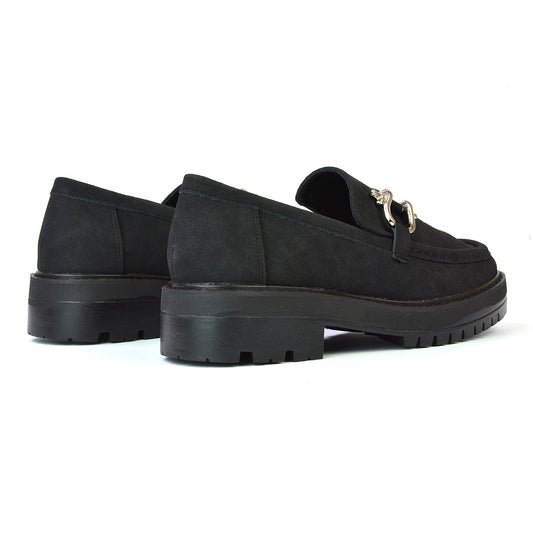 black school shoes, black loafer shoes, Classic black flat loafer shoes for ladies