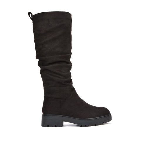 black faux suede knee high boots