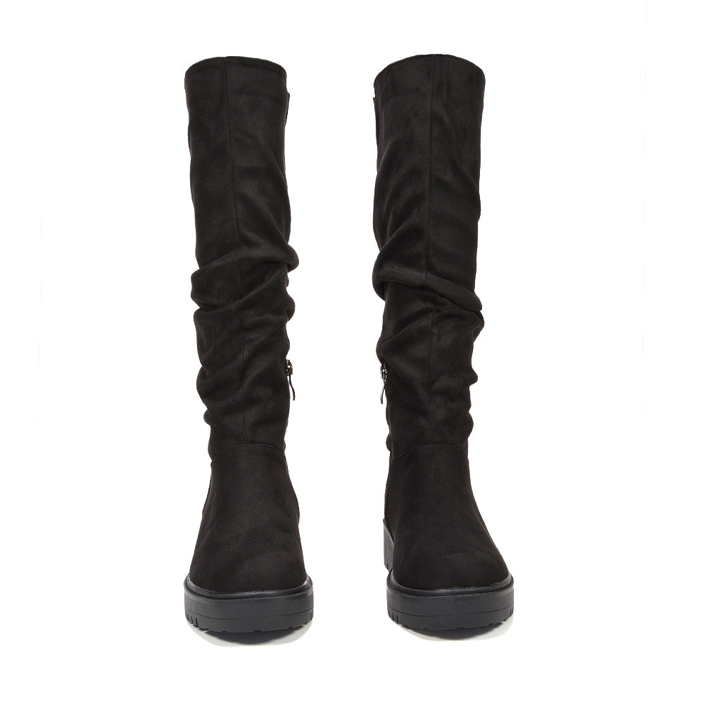 black faux suede slouchy boots