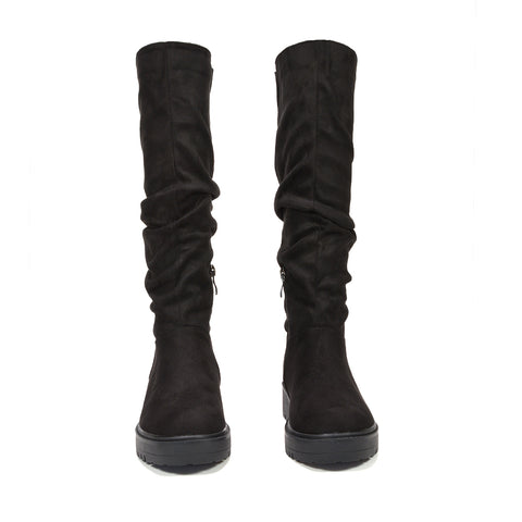 black faux suede slouchy boots